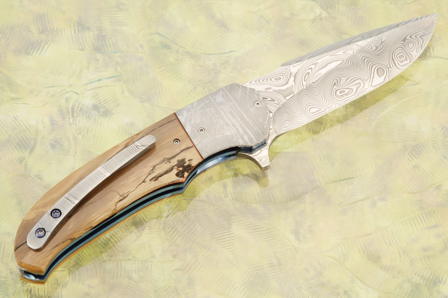 LL-SS Flipper With Mammoth Ivory, Damascus, And Meteorite (Ceramic IKBS) 5 LL-SS Flipper With Mammoth Ivory, Damascus, And Meteorite (Ceramic IKBS) - Image 5