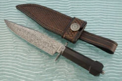 Damascus Dog Bone Bowie With African Blackwood