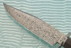 Damascus Dog Bone Bowie With African Blackwood -Optimal Knives Store 104968 3 x