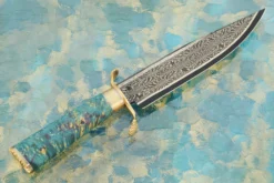 Damascus Clamshell Bowie With Maple 13 Damascus Clamshell Bowie With Maple -Optimal Knives Store 105084 7 x