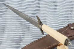 Feather Damascus Fighter With Ancient Walrus Ivory -Optimal Knives Store 105126 5 x