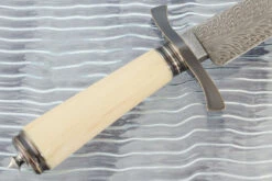 Feather Damascus Fighter With Ancient Walrus Ivory -Optimal Knives Store 105126 6 x