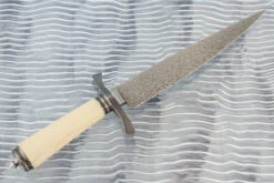 Feather Damascus Fighter With Ancient Walrus Ivory -Optimal Knives Store 105126 8 x