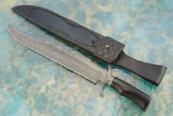 Feather Damascus Bowie With Black G10
