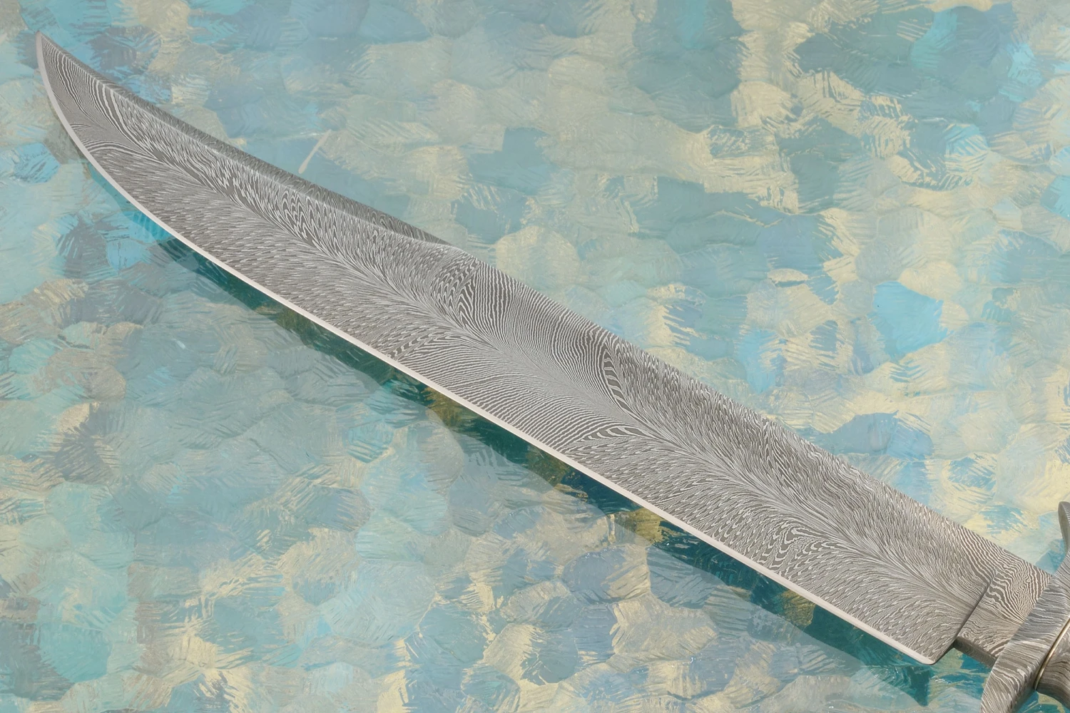 Feather Damascus Bowie With Black G10 3 Feather Damascus Bowie With Black G10 - Image 3