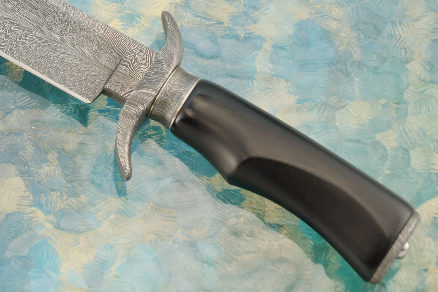 Feather Damascus Bowie With Black G10 4 Feather Damascus Bowie With Black G10 - Image 4