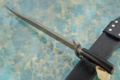 Feather Damascus Bowie With Black G10 12 Feather Damascus Bowie With Black G10 -Optimal Knives Store 105127 5 x