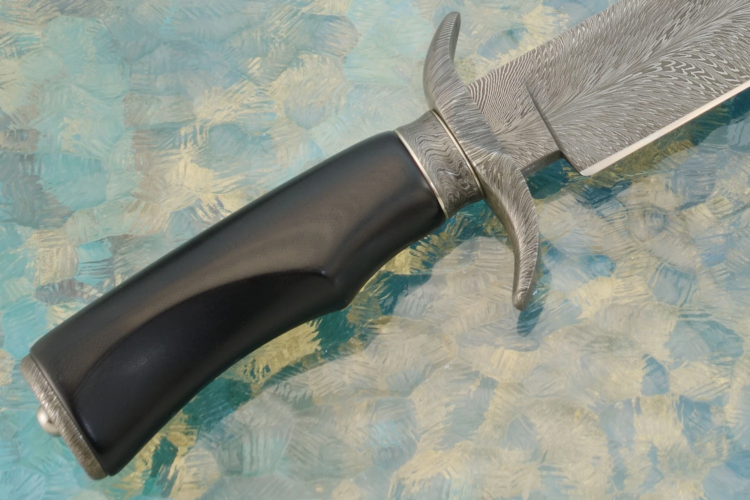 Feather Damascus Bowie With Black G10 6 Feather Damascus Bowie With Black G10 - Image 6