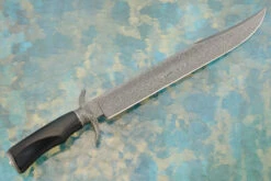 Feather Damascus Bowie With Black G10 15 Feather Damascus Bowie With Black G10 -Optimal Knives Store 105127 8 x