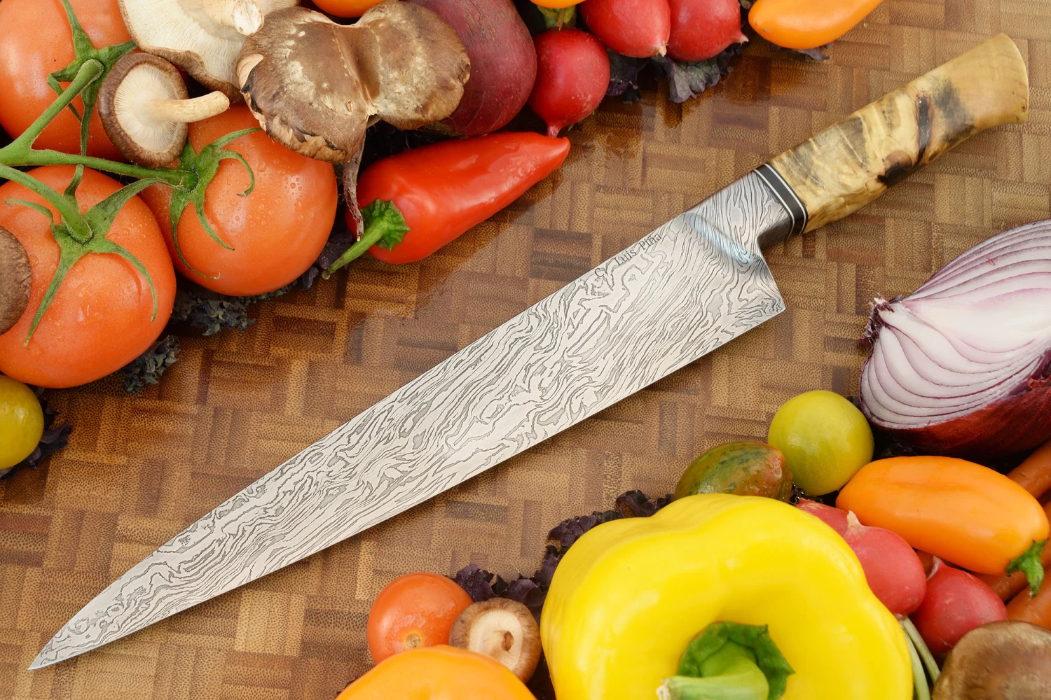 Integral Damascus Slicer - Sujihiki (10") With Buckeye Burl 1 Integral Damascus Slicer - Sujihiki (10") With Buckeye Burl