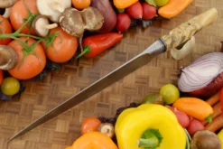 Integral Damascus Slicer - Sujihiki (10") With Buckeye Burl 10 Integral Damascus Slicer - Sujihiki (10") With Buckeye Burl -Optimal Knives Store 105248 4 x