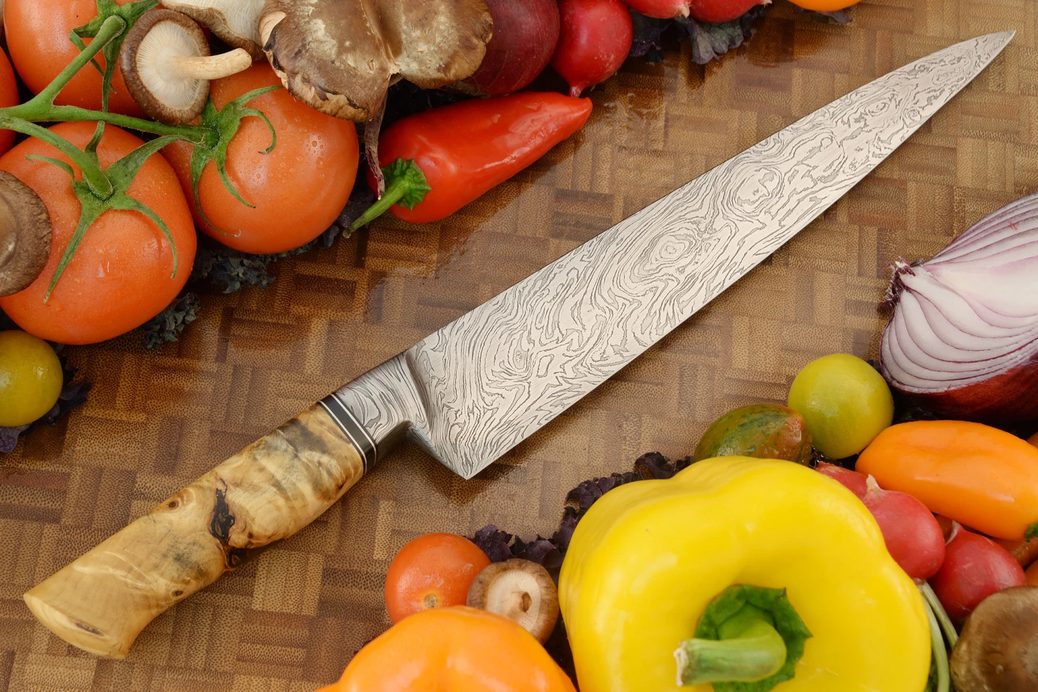 Integral Damascus Slicer - Sujihiki (10") With Buckeye Burl 7 Integral Damascus Slicer - Sujihiki (10") With Buckeye Burl - Image 7