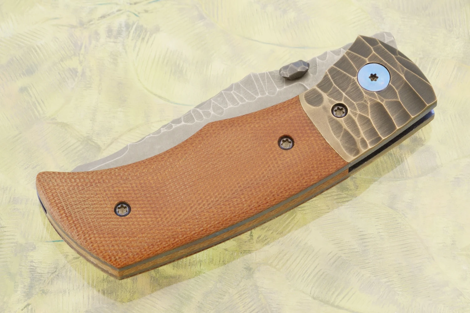 Linerlock Front Flipper With Sculpted Bronze And Micarta 2 Linerlock Front Flipper With Sculpted Bronze And Micarta - Image 2