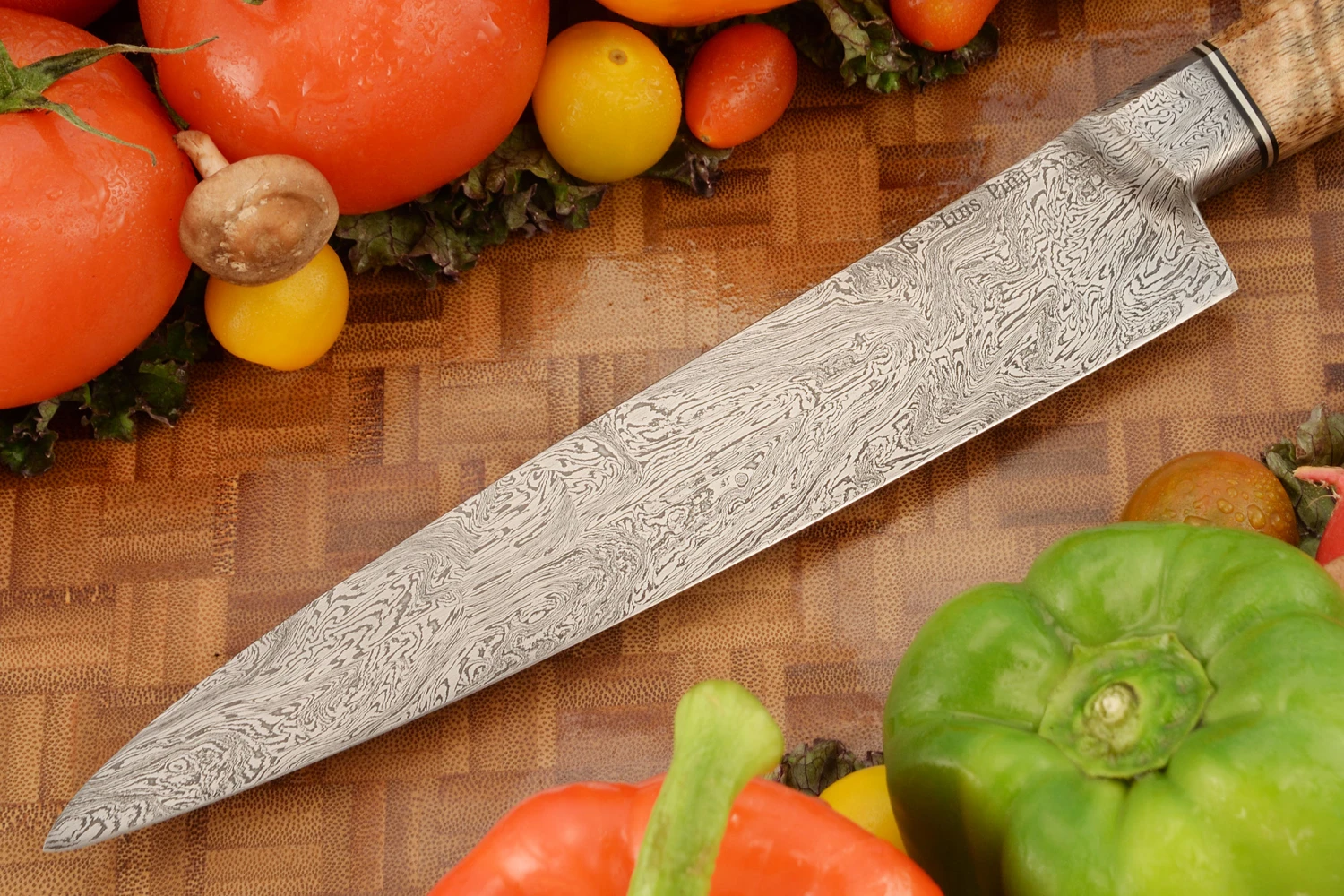 Integral Damascus Slicer - Sujihiki (8-1/2") With Curly Mango 2 Integral Damascus Slicer - Sujihiki (8-1/2") With Curly Mango - Image 2