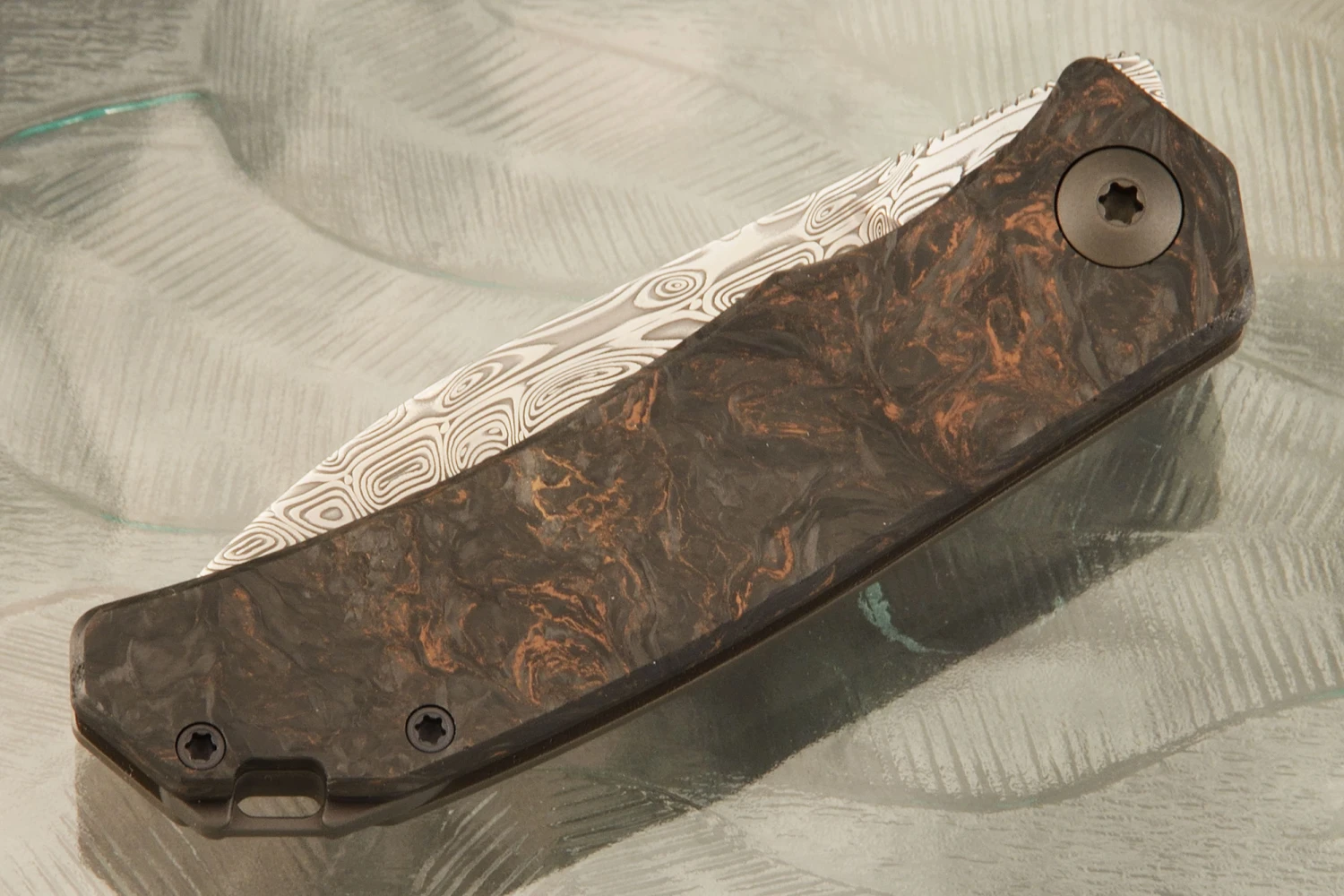 Urban SFL Framelock Front Flipper With Damascus And Copper Dark Matter FatCarbon 2 Urban SFL Framelock Front Flipper With Damascus And Copper Dark Matter FatCarbon - Image 2