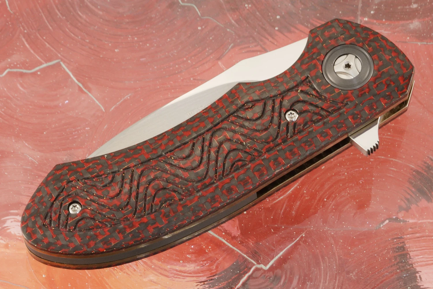 Hornet Jr Flipper With Red Lightning Strike Carbon Fiber (IKBS) - M390 2 Hornet Jr Flipper With Red Lightning Strike Carbon Fiber (IKBS) - M390 - Image 2