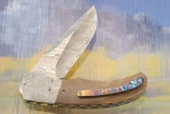 LL-OO Flipper With Mammoth Ivory, Damascus, And Meteorite (Ceramic IKBS) -Optimal Knives Store 105558 4 x