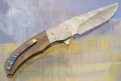 LL-OO Flipper With Mammoth Ivory, Damascus, And Meteorite (Ceramic IKBS) -Optimal Knives Store 105558 5 x