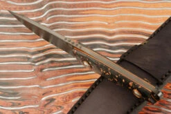 Damascus Hunter With Copper Flake Carbon Fiber -Optimal Knives Store 105694 4 x