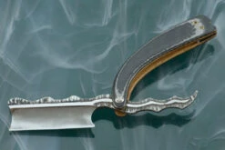 Carved Straight Razor With Carbon Fiber And Silver Twill -Optimal Knives Store 105728 3 x