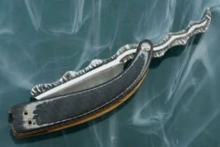 Carved Straight Razor With Carbon Fiber And Silver Twill -Optimal Knives Store 105728 4 x