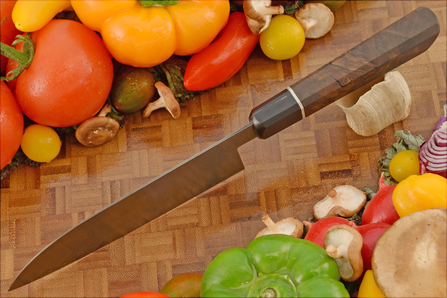 Damascus Chef's Knife (Santoku) With Walnut Burl (6-2/3 In.) 4 Damascus Chef's Knife (Santoku) With Walnut Burl (6-2/3 In.) - Image 4