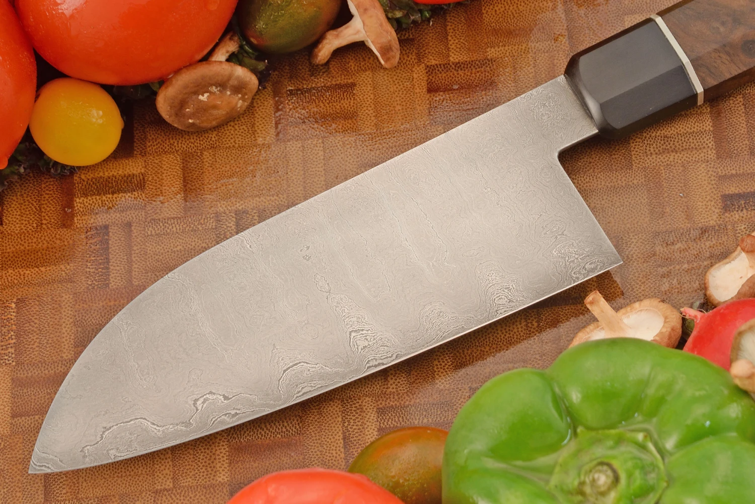Damascus Chef's Knife (Santoku) With Walnut Burl (6-2/3 In.) 6 Damascus Chef's Knife (Santoku) With Walnut Burl (6-2/3 In.) - Image 6