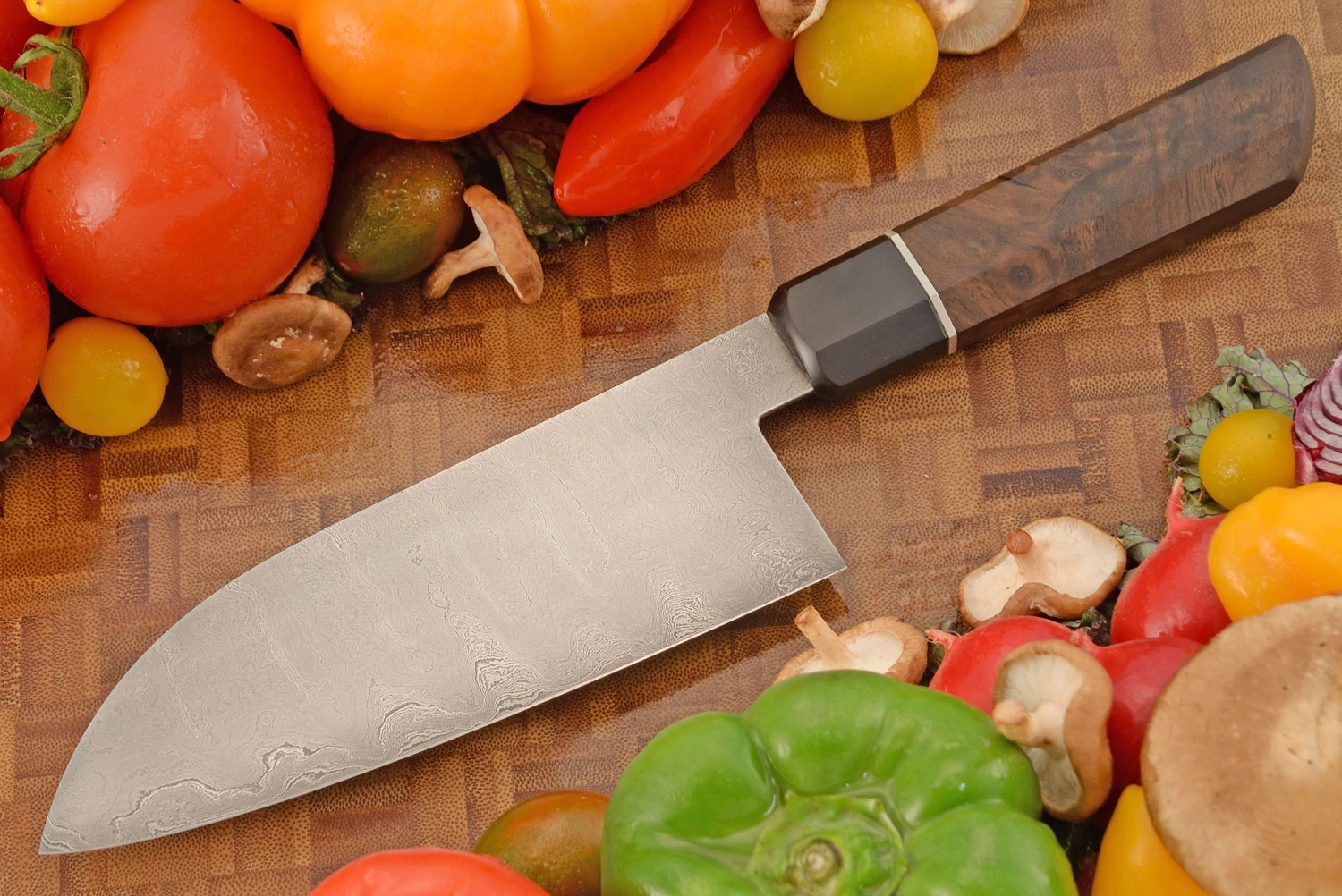 Damascus Chef's Knife (Santoku) With Walnut Burl (6-2/3 In.) 7 Damascus Chef's Knife (Santoku) With Walnut Burl (6-2/3 In.) - Image 7