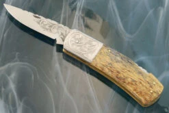 Engraved Backlock Folder With Giraffe Bone -Optimal Knives Store 105821 5 x