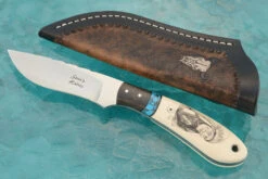 Chief High Bear Scrimshawed Drop Point Hunter With Mammoth Ivory, Turquoise, And Bog Oak