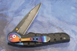 Lightning Pool Lock Folder With Carbon Fiber And Timascus - San Mai Damascus -Optimal Knives Store 105893 5 x