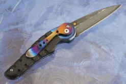 Lightning Pool Lock Folder With Carbon Fiber And Timascus - San Mai Damascus -Optimal Knives Store 105893 7 x