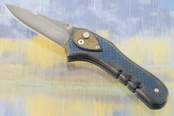 Optimal Knives Store 28 Kauai Pool Lock With Blue/Black Carbon Fiber And San Mai Damascus