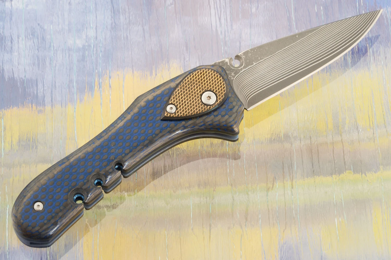 Kauai Pool Lock With Blue/Black Carbon Fiber And San Mai Damascus 5 Kauai Pool Lock With Blue/Black Carbon Fiber And San Mai Damascus - Image 5