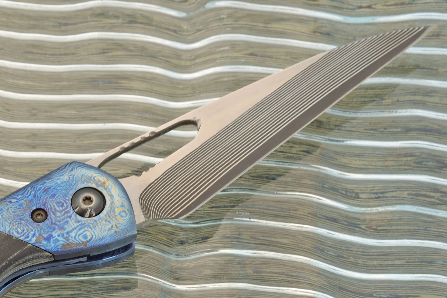 Black Panther Folder With Black/Gray Micarta, Timascus, And San Mai Damascus 6 Black Panther Folder With Black/Gray Micarta, Timascus, And San Mai Damascus - Image 6