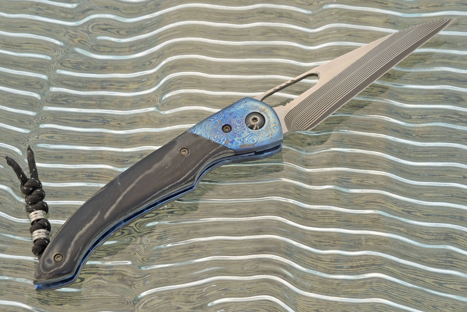 Black Panther Folder With Black/Gray Micarta, Timascus, And San Mai Damascus 7 Black Panther Folder With Black/Gray Micarta, Timascus, And San Mai Damascus - Image 7