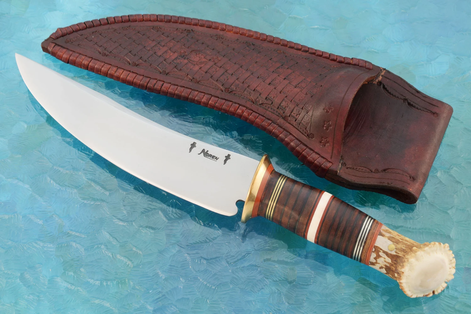 Scagel Style Camp Knife With Crown Stag And Mammoth Ivory 1 Scagel Style Camp Knife With Crown Stag And Mammoth Ivory
