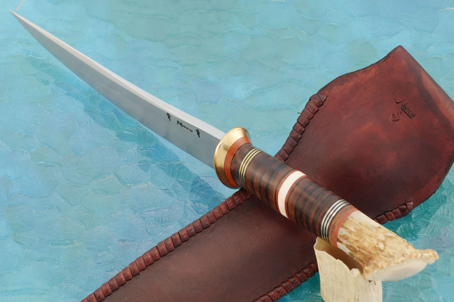 Scagel Style Camp Knife With Crown Stag And Mammoth Ivory 3 Scagel Style Camp Knife With Crown Stag And Mammoth Ivory - Image 3