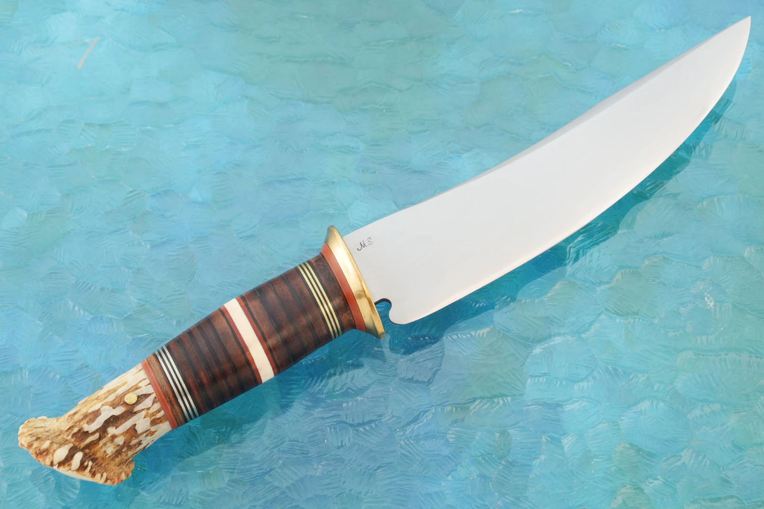 Scagel Style Camp Knife With Crown Stag And Mammoth Ivory 5 Scagel Style Camp Knife With Crown Stag And Mammoth Ivory - Image 5