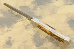 Damascus Dogleg Slipjoint With Mammoth Ivory 10 Damascus Dogleg Slipjoint With Mammoth Ivory -Optimal Knives Store 106194 4 x