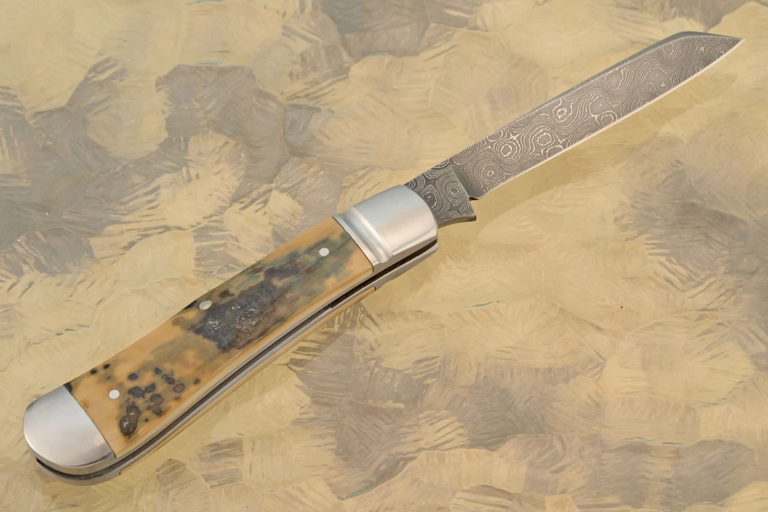 Damascus Dogleg Slipjoint With Mammoth Ivory 7 Damascus Dogleg Slipjoint With Mammoth Ivory - Image 7