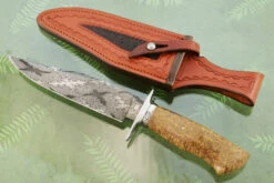 Mosaic Damascus Bowie With Golden Amboyna Burl