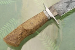 Mosaic Damascus Bowie With Golden Amboyna Burl -Optimal Knives Store 106218 5 x