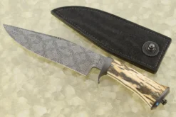 Mosaic Damascus Bowie With Mammoth Ivory And Zirconium