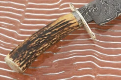 Damascus Bowie With Stag -Optimal Knives Store 106301 5 x