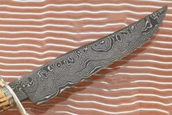 Damascus Bowie With Stag -Optimal Knives Store 106301 6 x