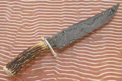 Damascus Bowie With Stag -Optimal Knives Store 106301 7 x