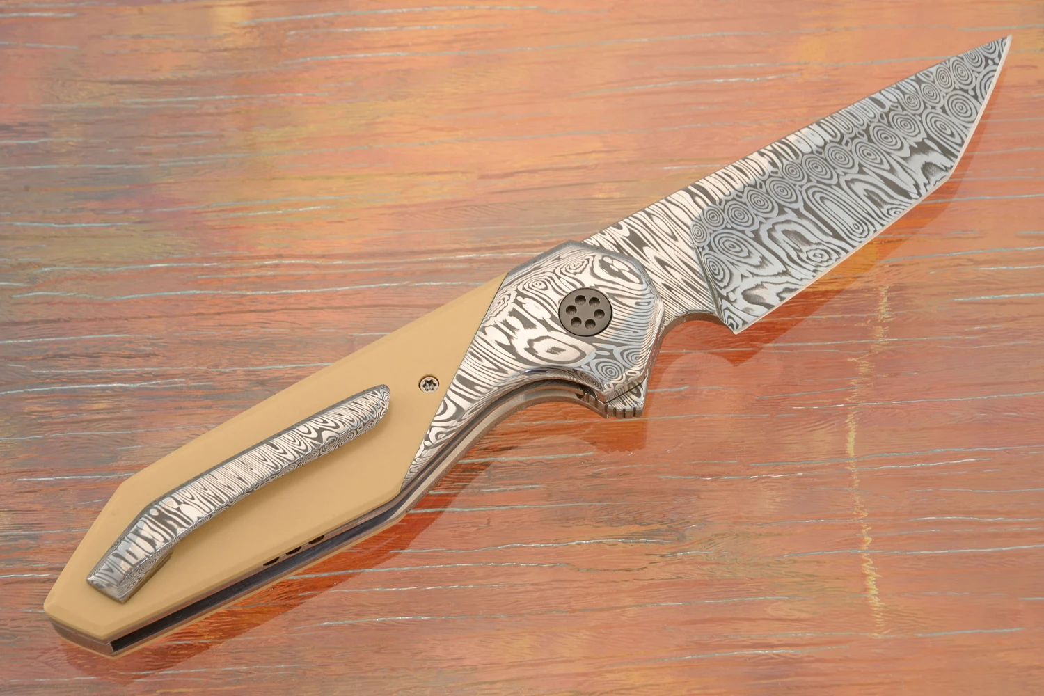 Laterus Flipper With Vintage Micarta And Damascus 7 Laterus Flipper With Vintage Micarta And Damascus - Image 7