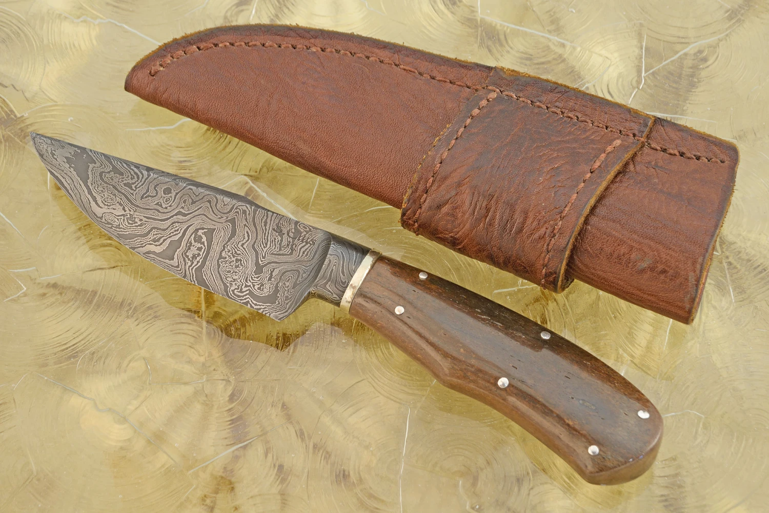 Integral Damascus Field Knife With Dinosaur Bone 1 Integral Damascus Field Knife With Dinosaur Bone