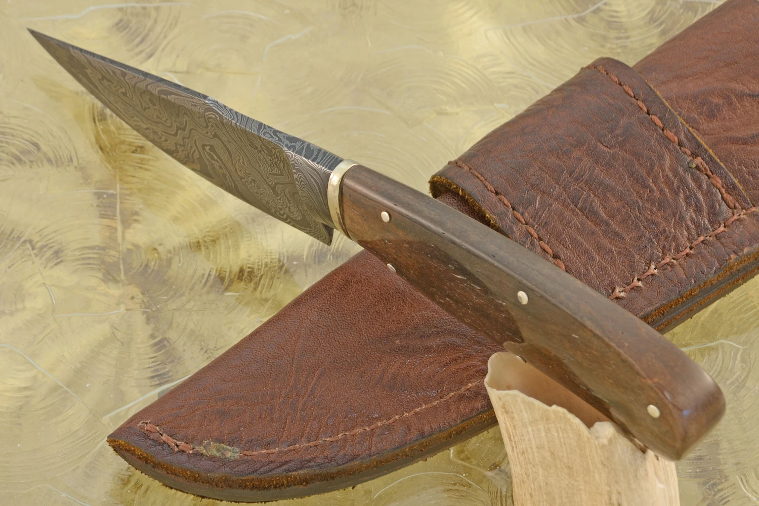 Integral Damascus Field Knife With Dinosaur Bone 5 Integral Damascus Field Knife With Dinosaur Bone - Image 5